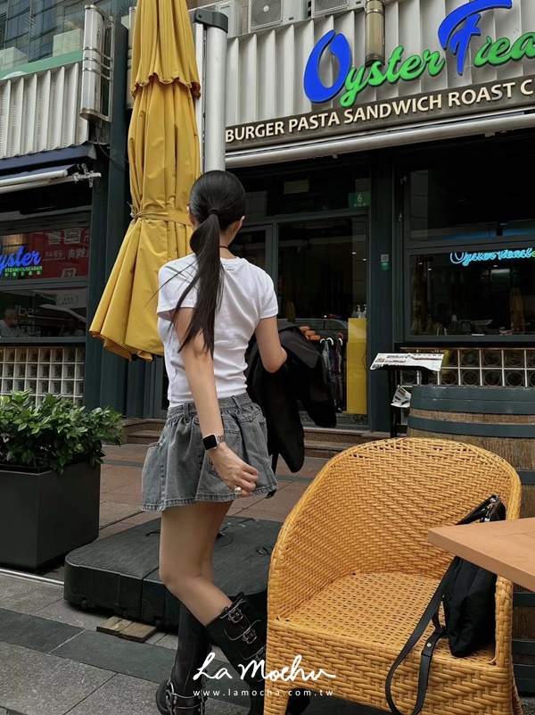 中低腰後口袋牛仔澎裙